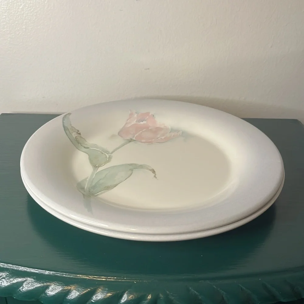 Vintage Portmeirion The Seasons Susan Ellis Pink Tulip Dinner Plates Set‎ of 2